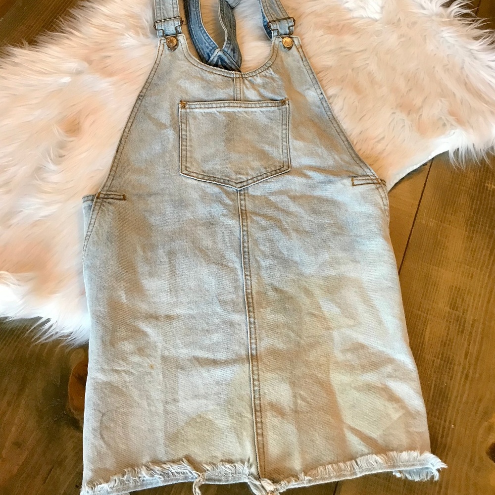 Forever 21 White Washed Denim Overall Dress